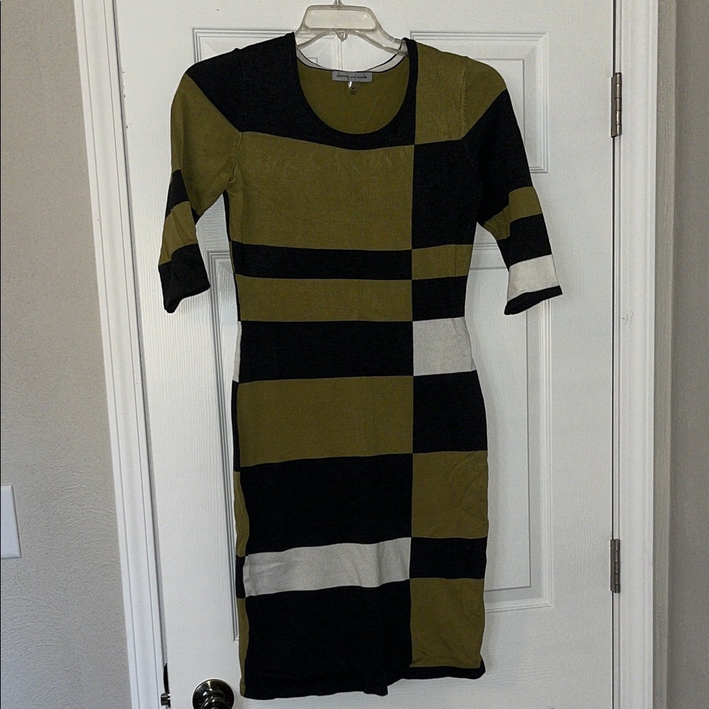Danny & Nicole Olive and Black Colorblock Midi Dress